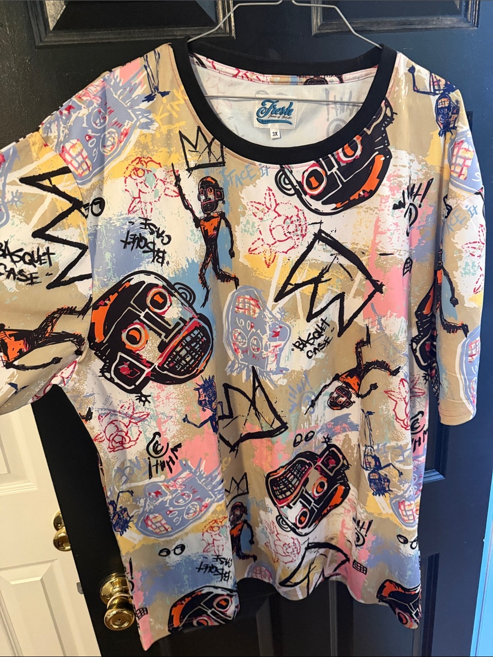 fresh Multicolor Graffiti Robot Print Short Sleeve Tee